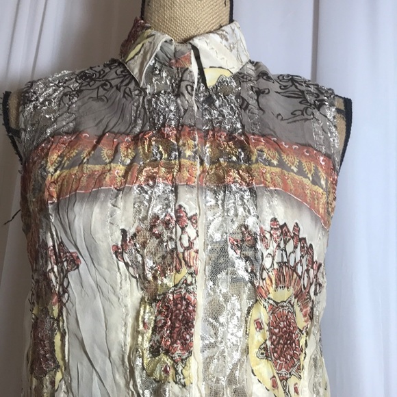 Agora Crinkle Chiffon Lace Sleeveless Blouse Snaps - Picture 4 of 7